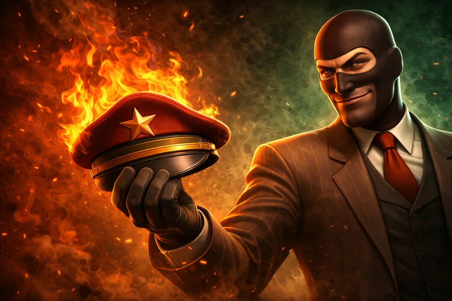 TF2 Spy with a flaming hat