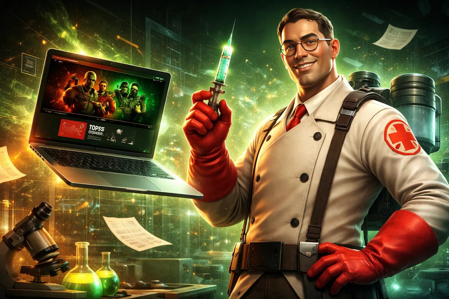 TF2 Medic with a laptop
